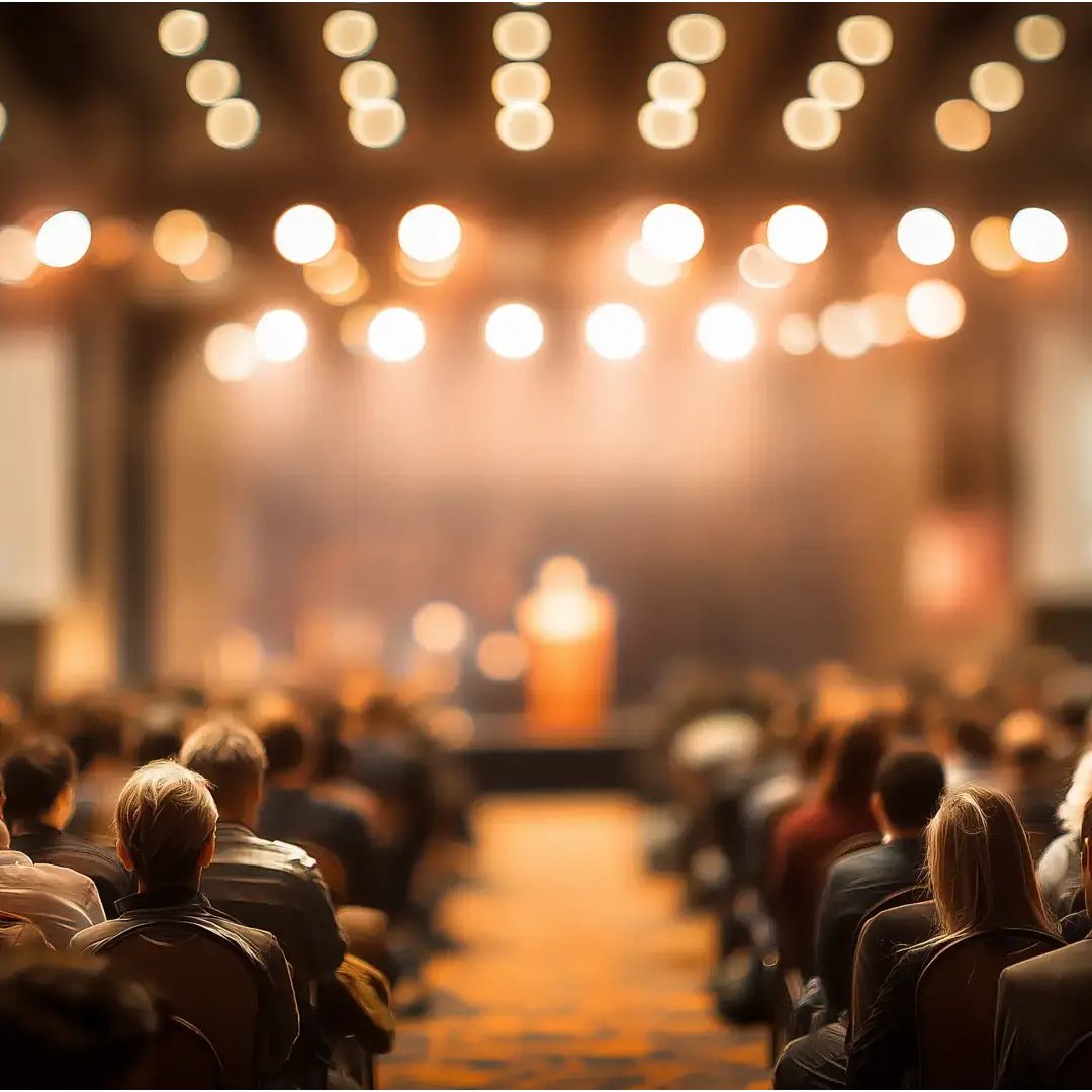 Lit-up auditorium during a talk